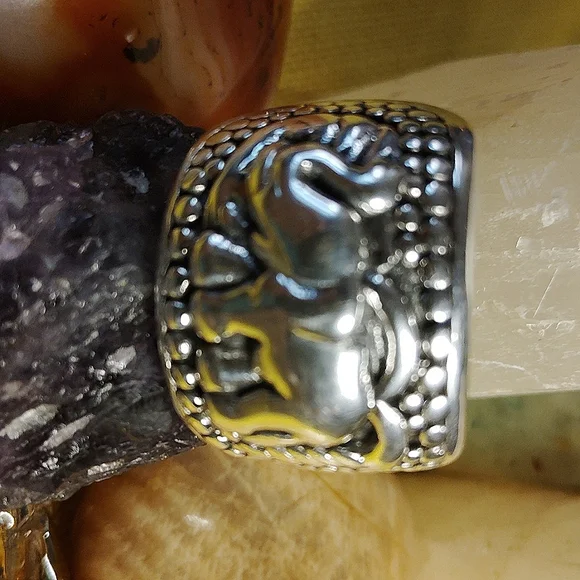 BOLD & WIDE, ELEPHANT MOTIF, STERLING RING WITH TEXTURED  DESIGN. SIZE 7 - Picture 8 of 10
